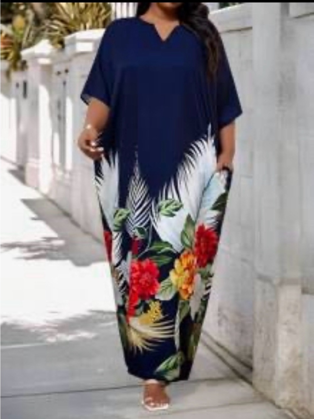 Navy Floral Caftan Maxi Dress
